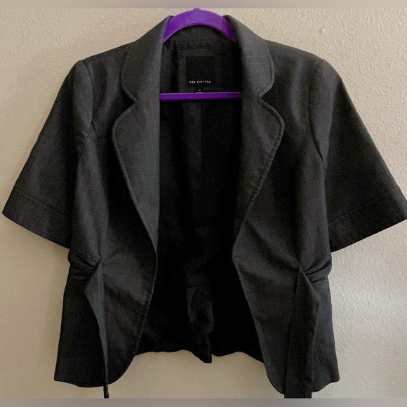 VINTAGE KNOT FRONT TIE The Limited Blazer Dark Grey & Beige Pinstripes Preppy - Picture 9 of 17